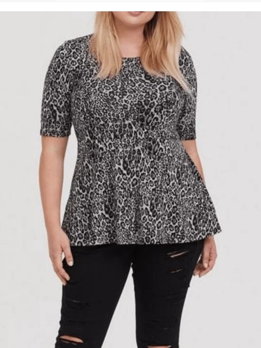 torrid Black and Gray Leopard Print Peplum Top